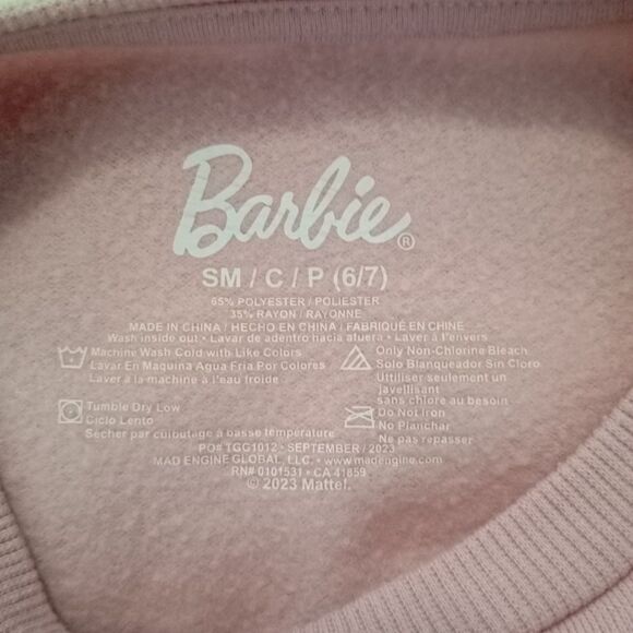 Barbie Sweatshirt Youth Girls Size 6/7 Pink Long Sleeve - Picture 4 of 5